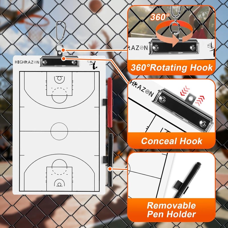 HIGHRAZON Basketball Coaches Clipboard,White Double-Sided Dry Erase Coach Clipboard, Basketball Whiteboard for Coaches, White Board with Marker for Coaches Gift - Image 5